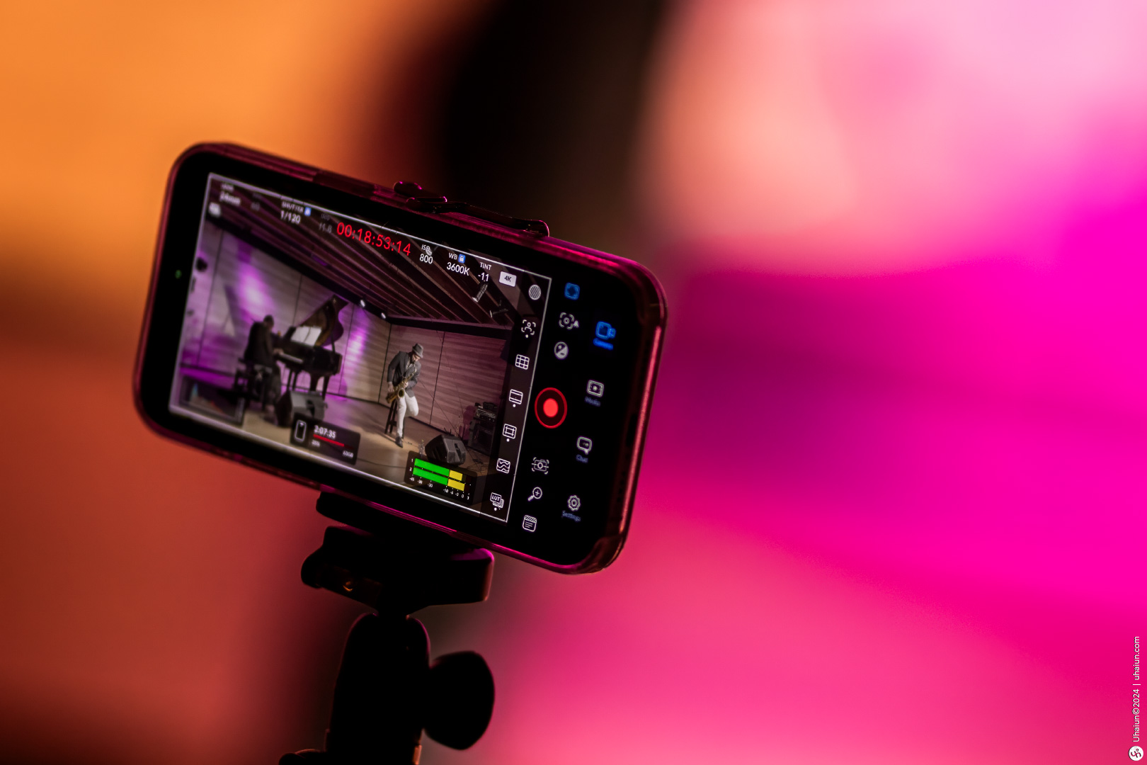 Smartphone camera recording video with blurred background