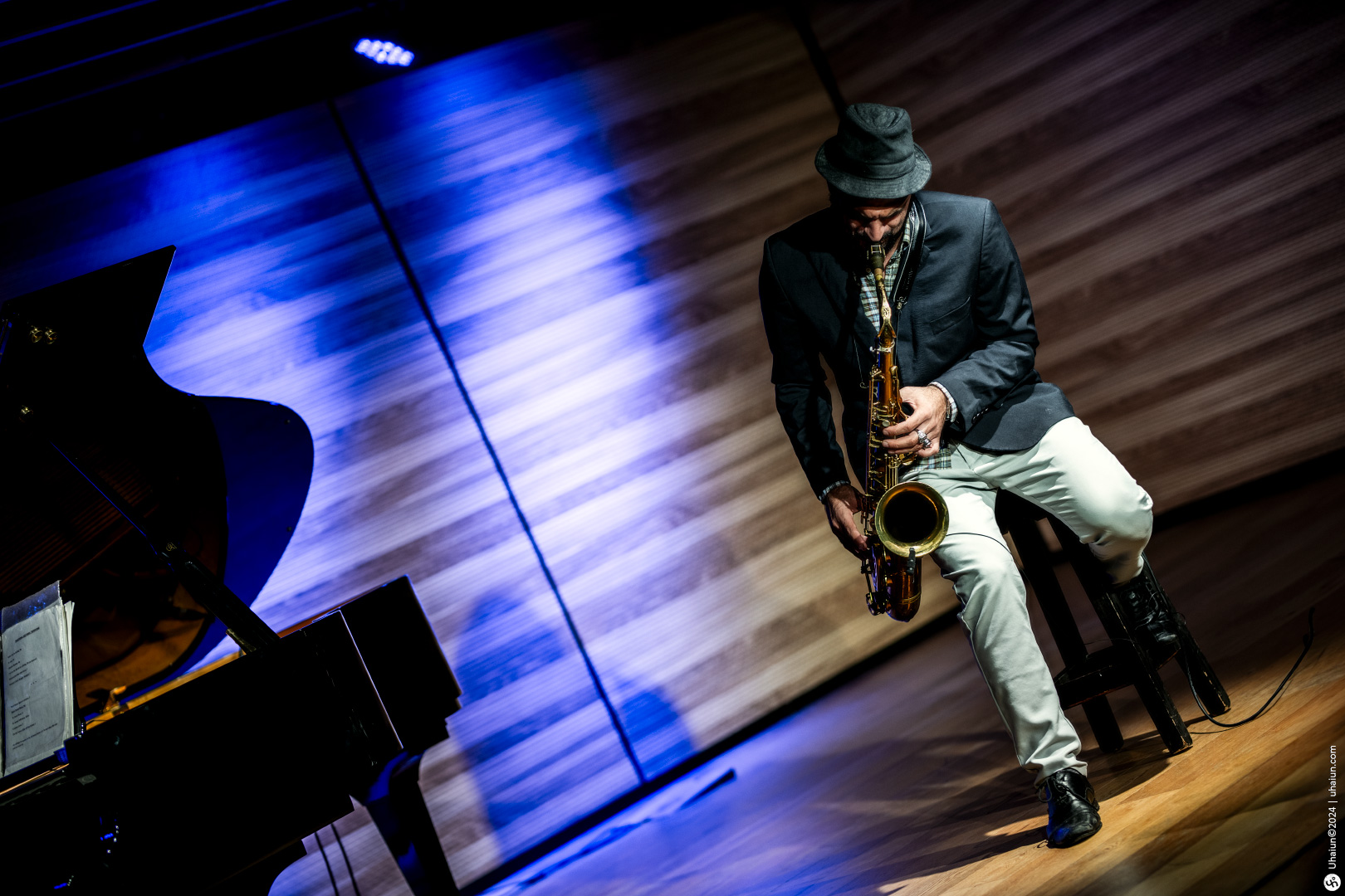 Koby Shem Tov playing saxophone on stage