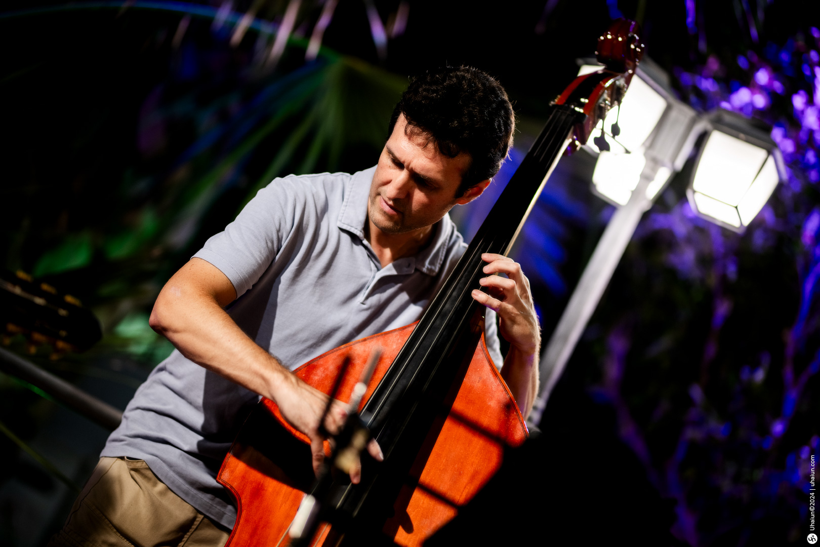 Man playing double bass at a live concert