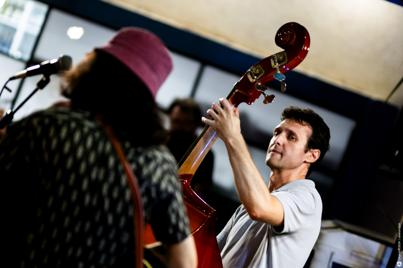 Bassist performing live at a music event