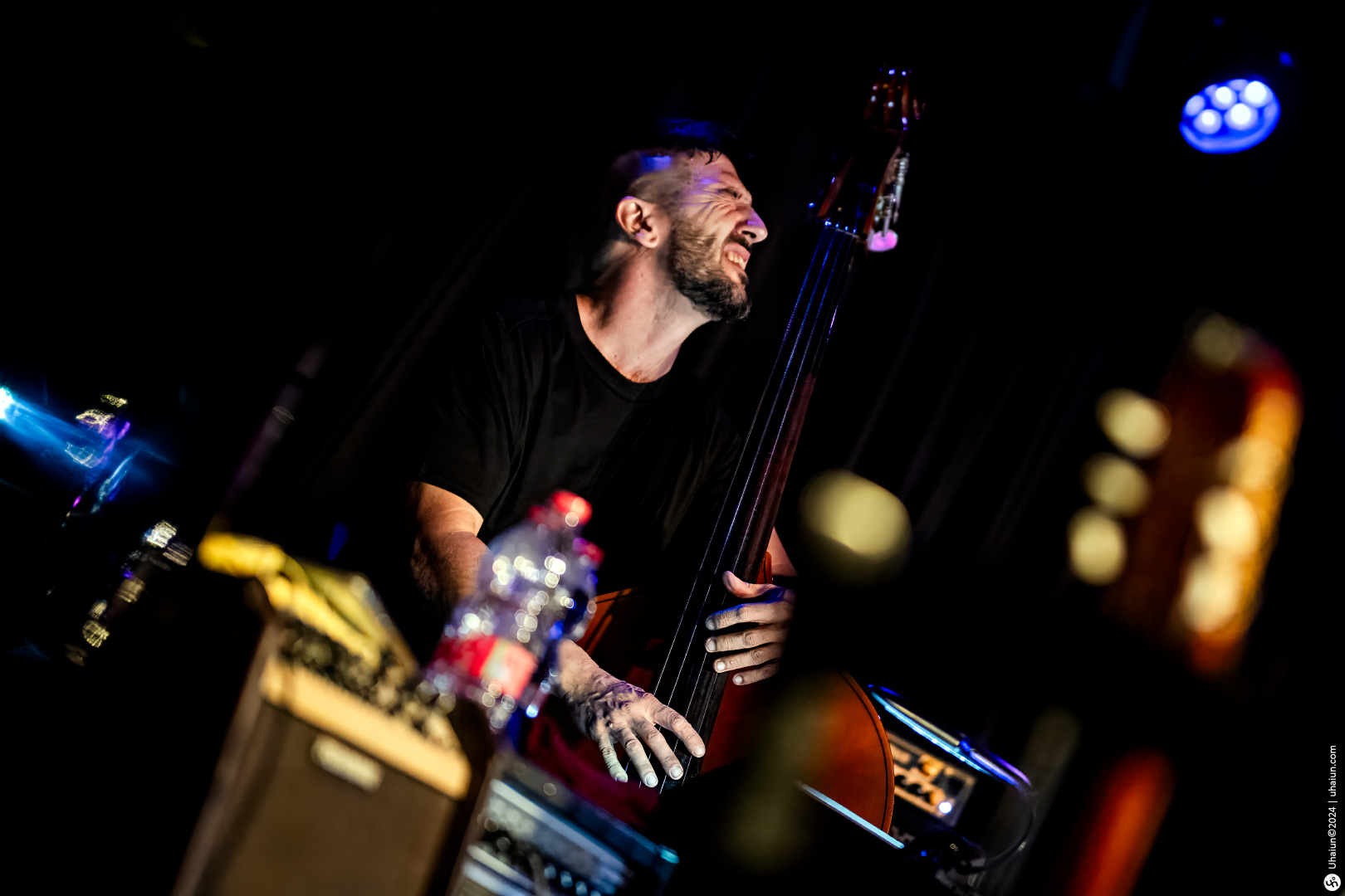 Musician playing Double Bass on stage during concert