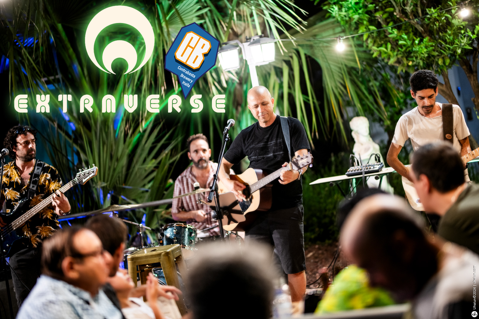Live band performing at outdoor evening event
