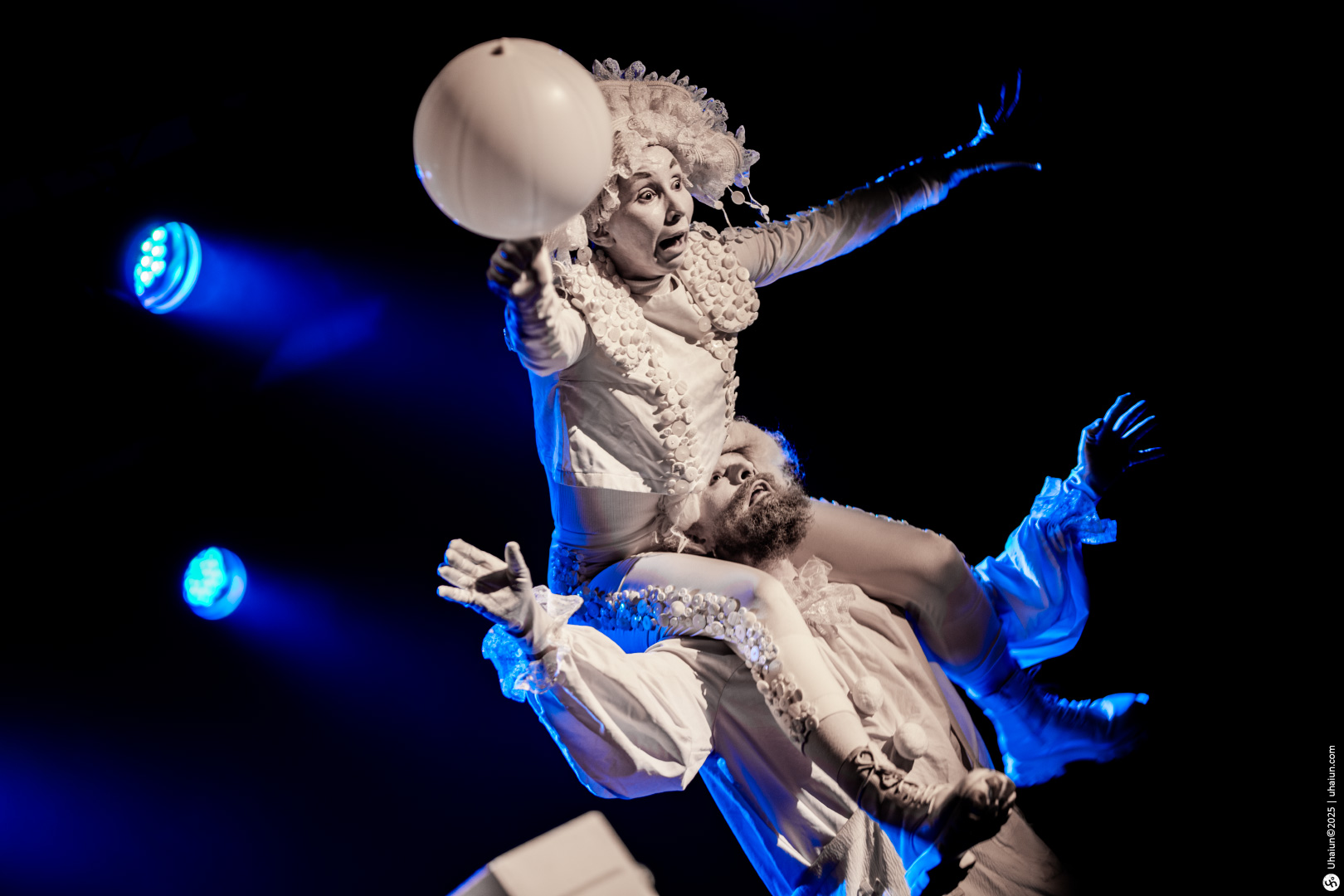 Two performers in an acrobatic stage act