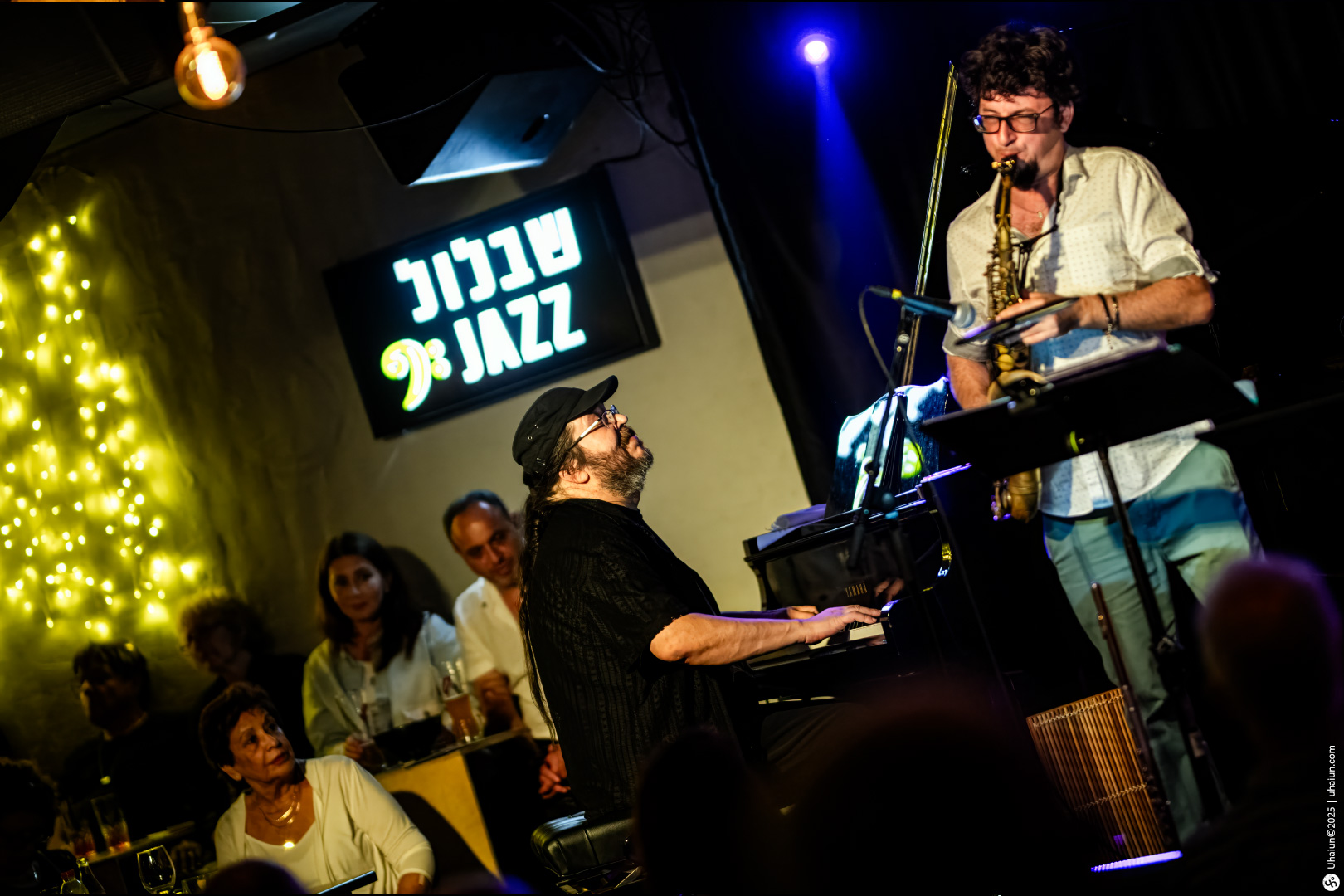 Jazz musicians performing live on stage together