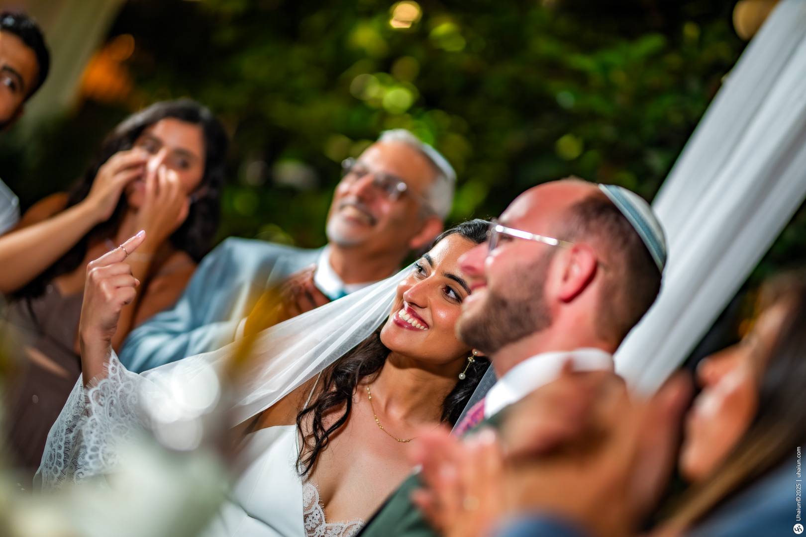 Bride and groom celebrating joyful wedding ceremony