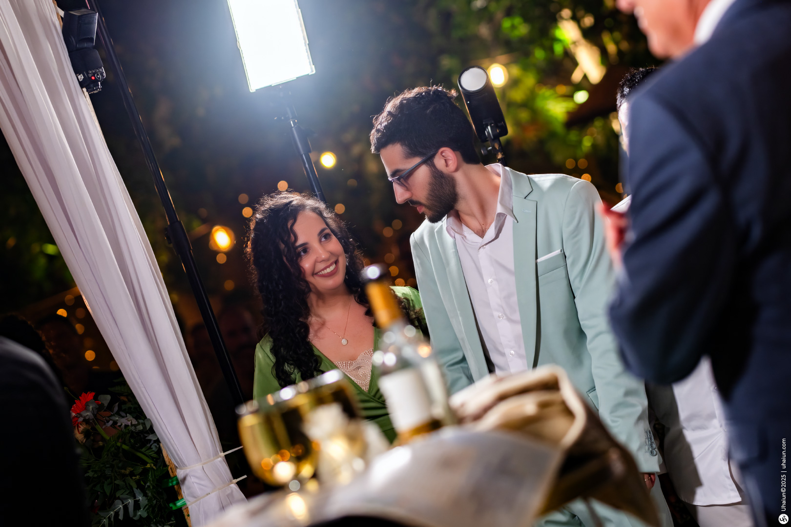 Couple enjoying an elegant evening outdoor celebration