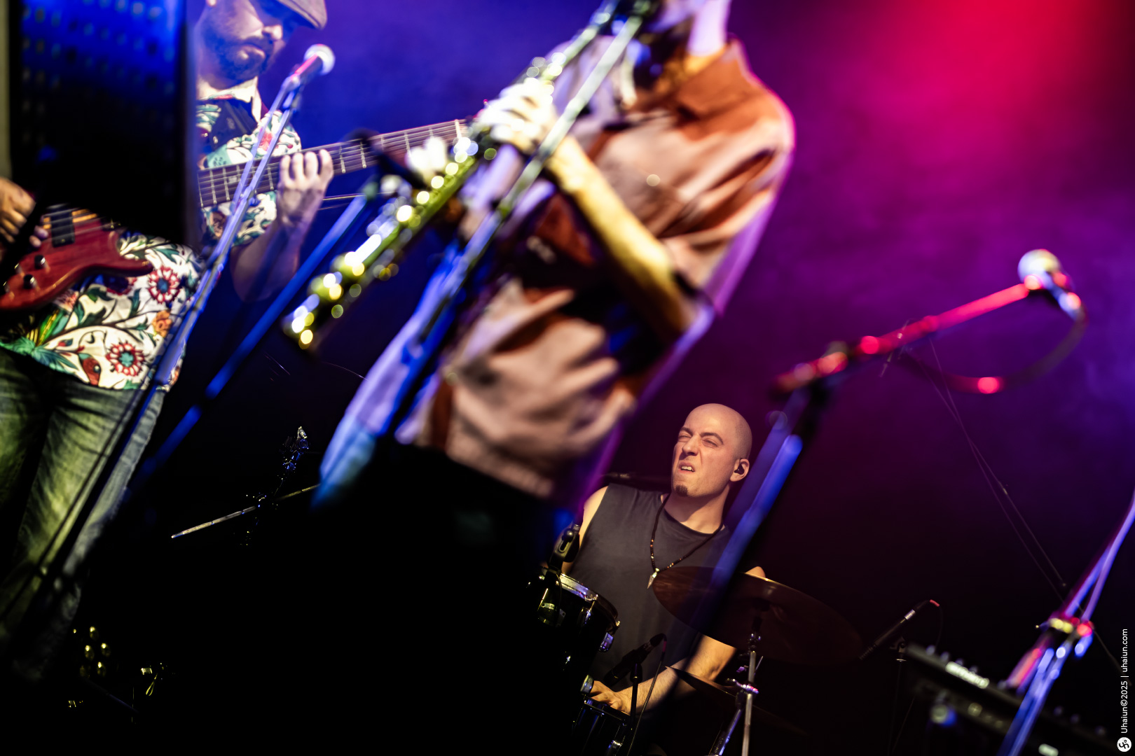 Live jazz band performing on stage passionately